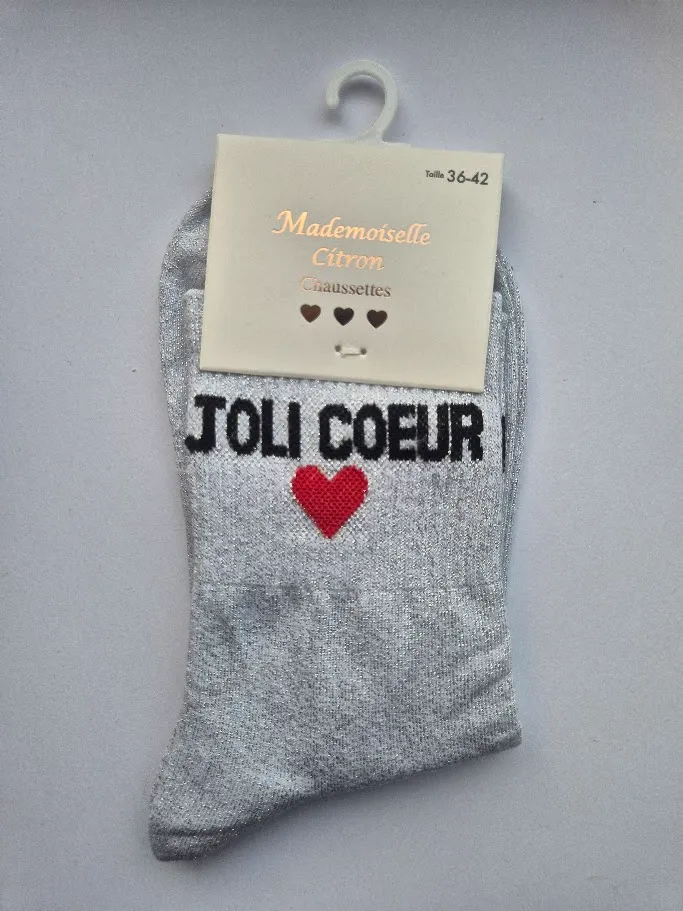 Chaussettes Pailletées - Joli Coeur blanc