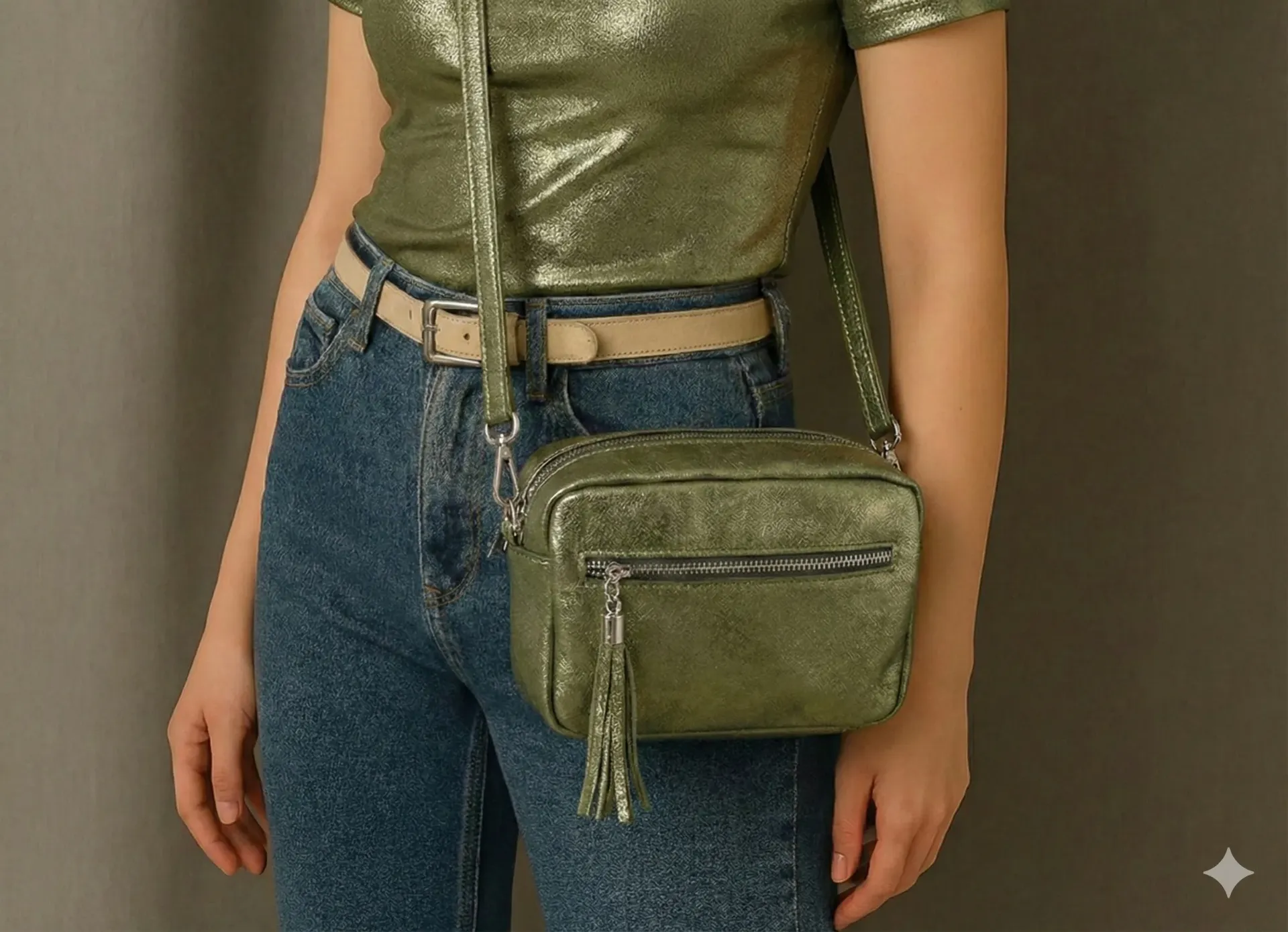 Sac à bandoulière Kaki pailleté