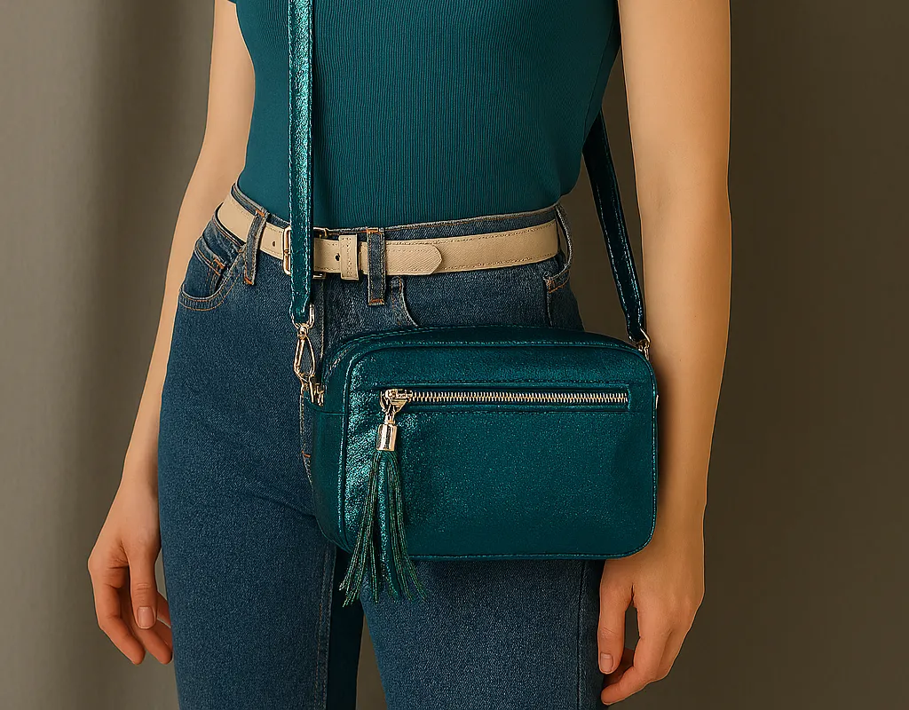 Sac à bandoulière Bleu canard pailleté