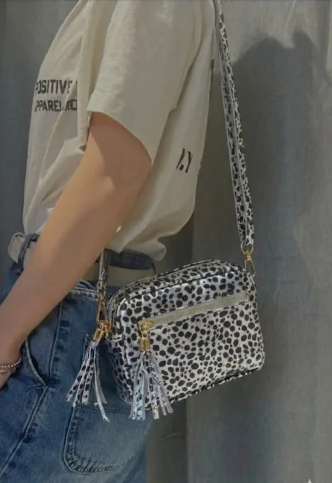 Sac à bandoulière Léopard argenté pailleté