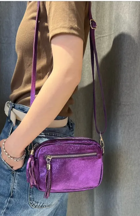 Sac à bandoulière mauve pailleté