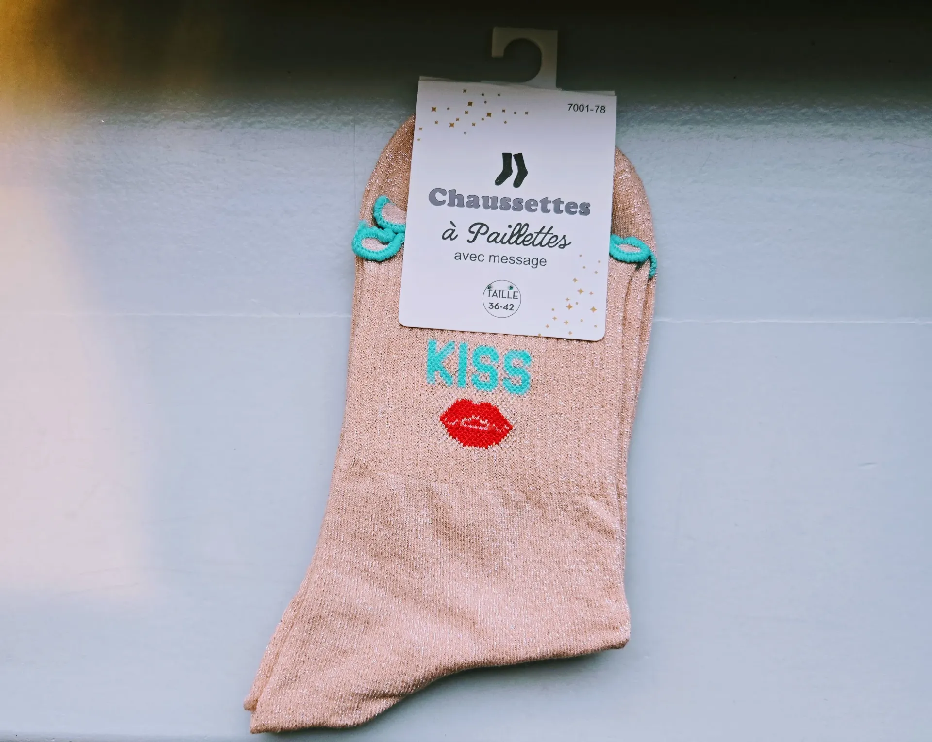 Chaussettes Pailletées - Kiss rose & turquoise