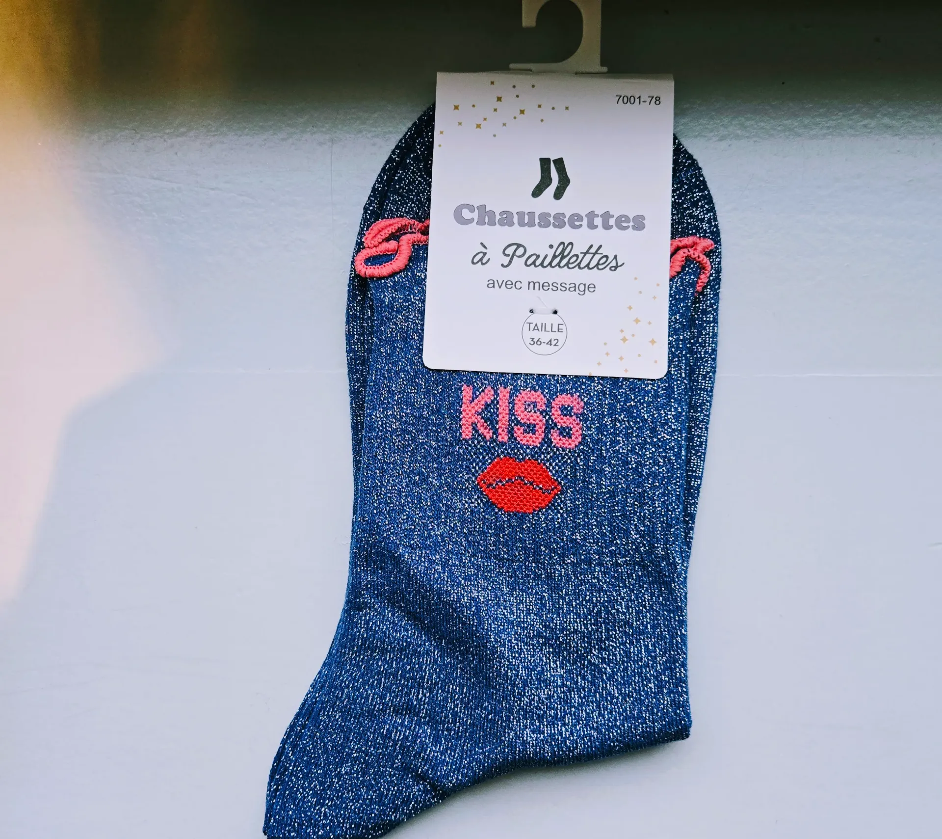 Chaussettes Pailletées - Kiss bleu roi & rose