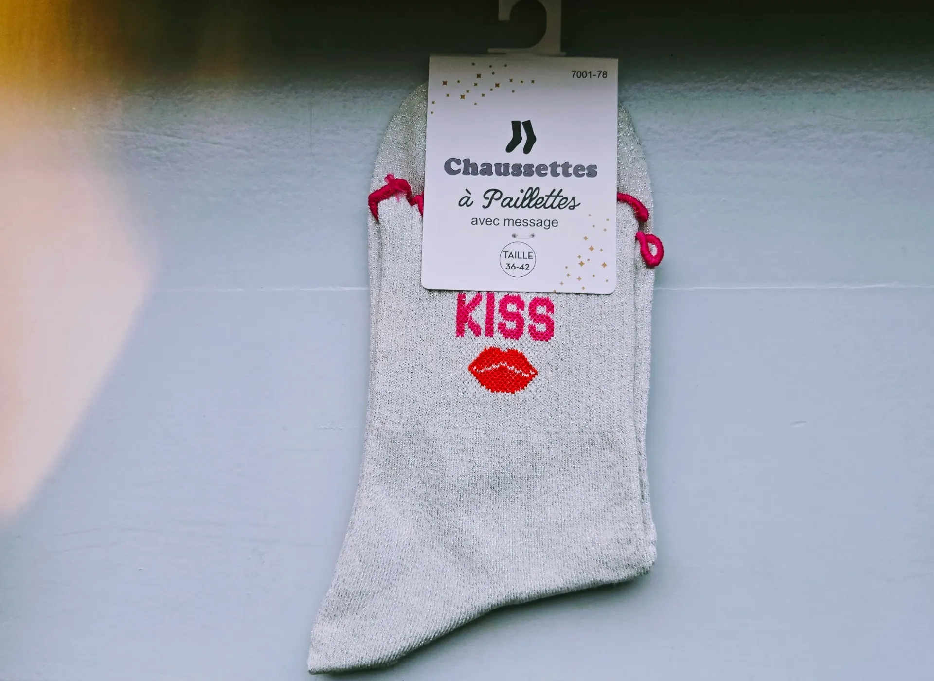 Chaussettes Pailletées - Kiss blanc & rose