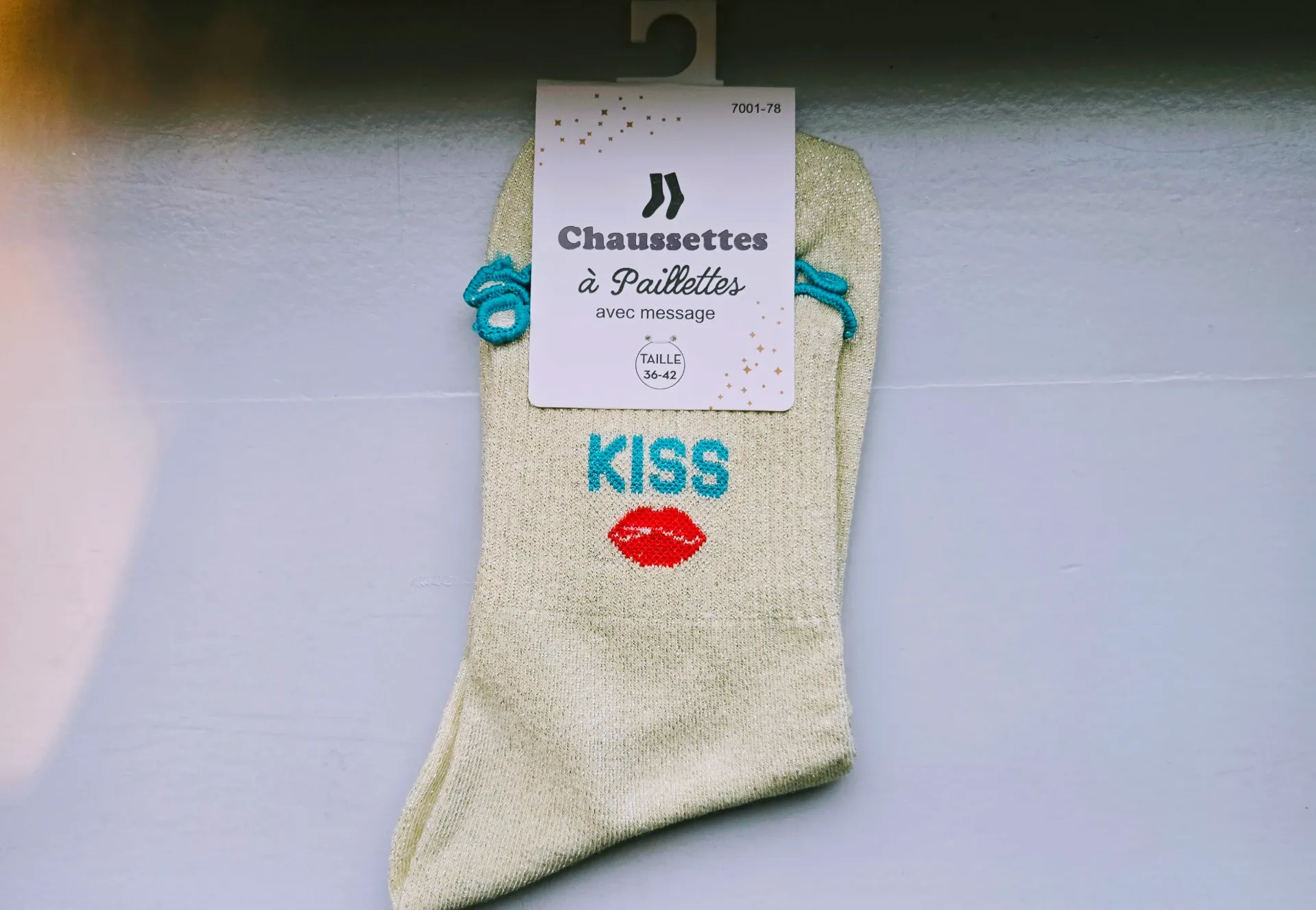 Chaussettes Pailletées - Kiss jaune pâle & turquoise