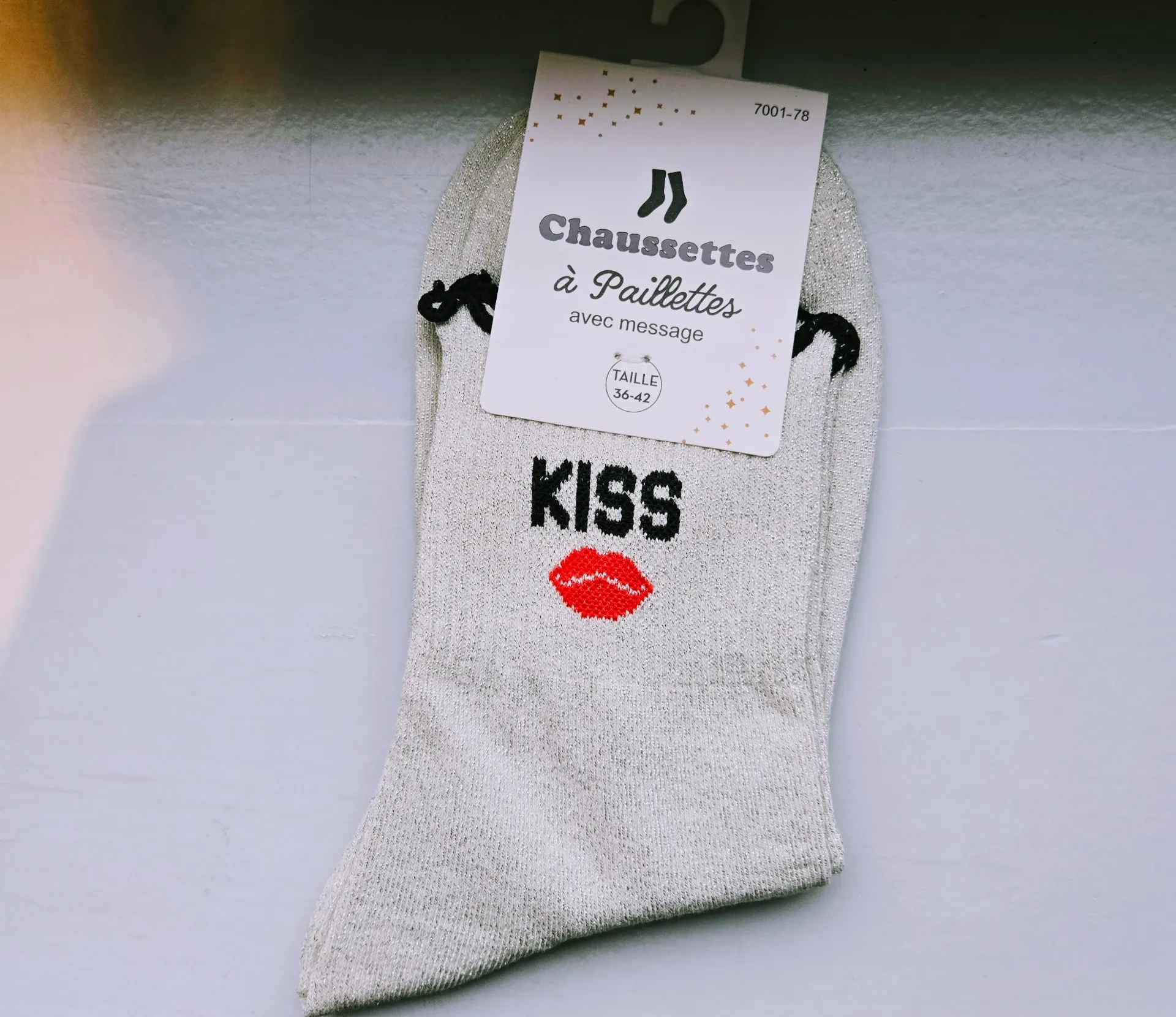 Chaussettes Pailletées - Kiss blanc & noir
