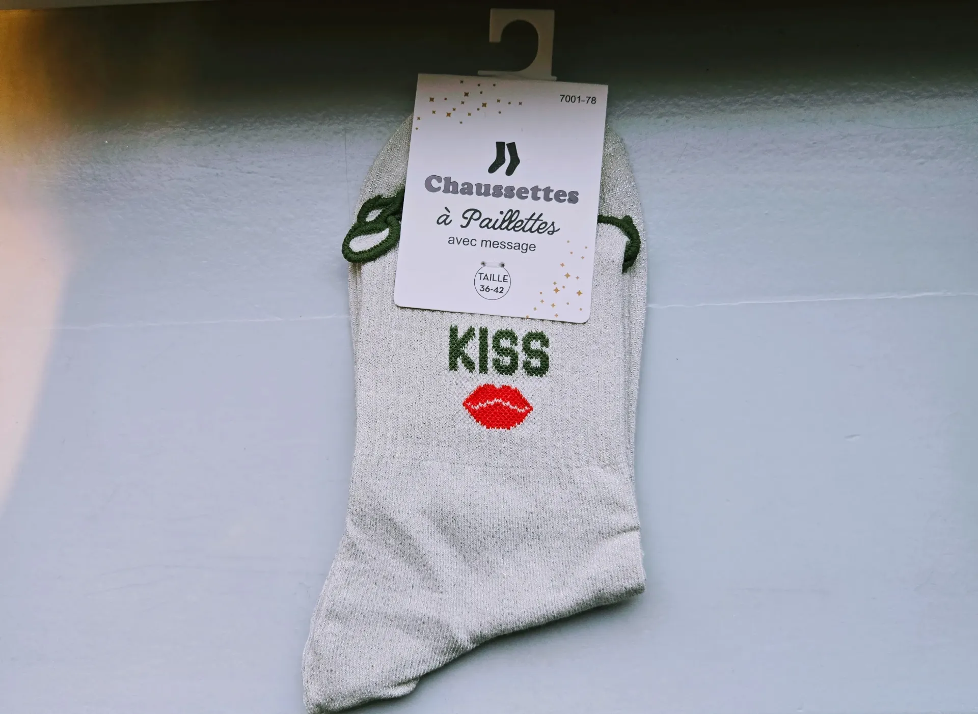 Chaussettes Pailletées - Kiss blanc & kaki