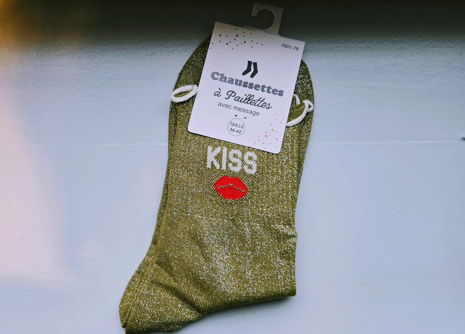 Chaussettes Pailletées - Kiss kaki & blanc