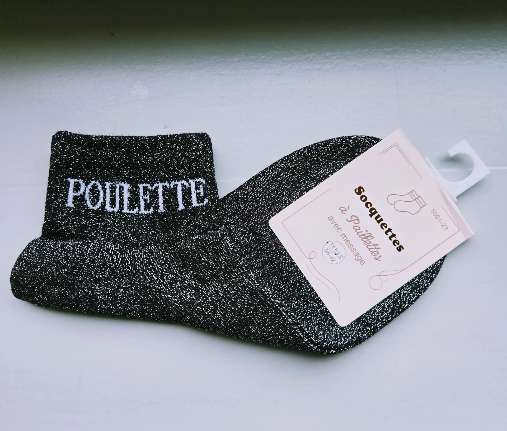 Socquettes Pailletées - Poulette noir (inscription blanc)