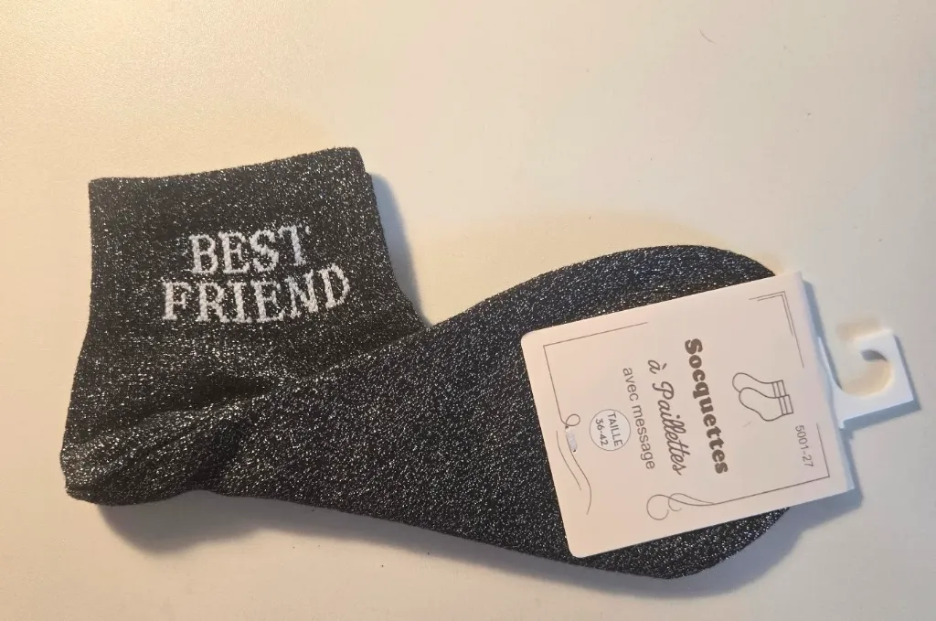 Socquettes Pailletées - Best friend noir (écriture blanc)