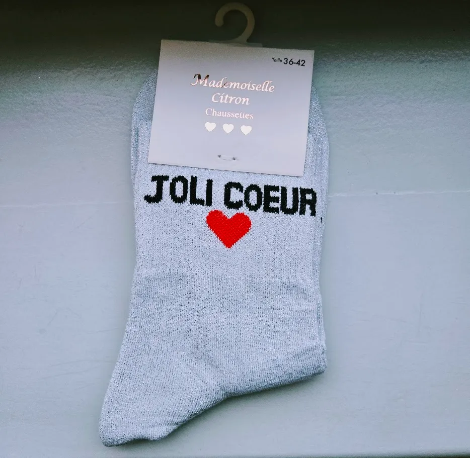 Chaussettes Pailletées - Joli coeur blanc (écriture noire)