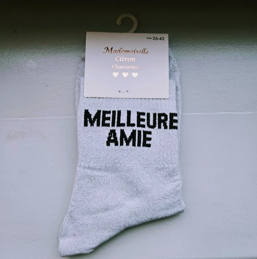 Chaussettes Pailletées - Meilleure amie blanc (écriture noire)