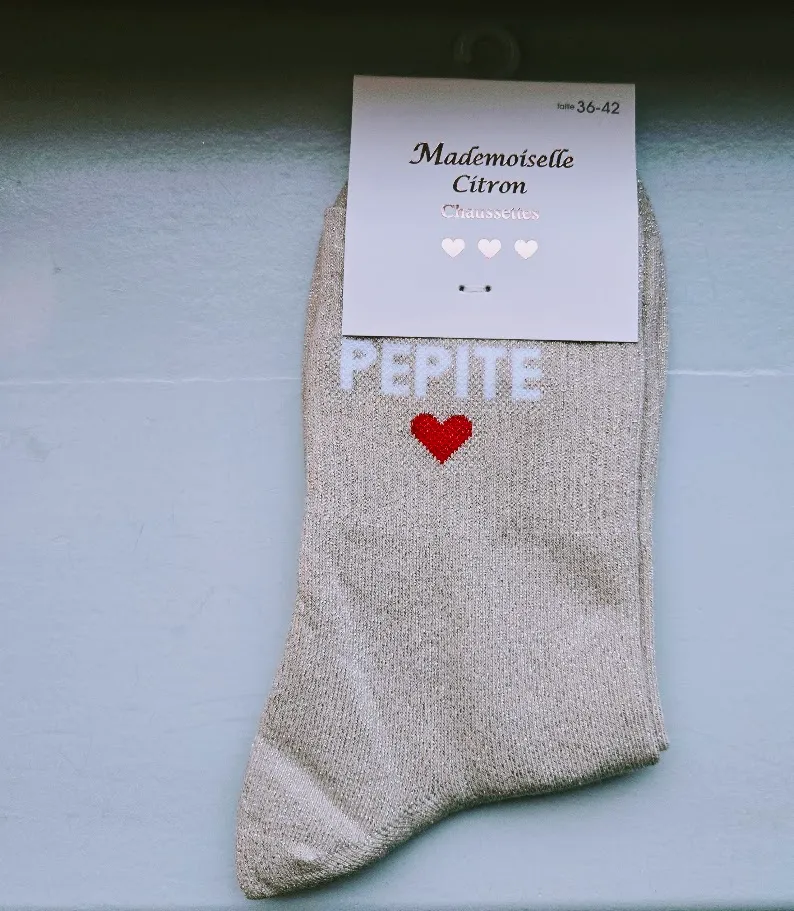 Chaussettes Pailletées - Pépite beige clair(écriture blanche)