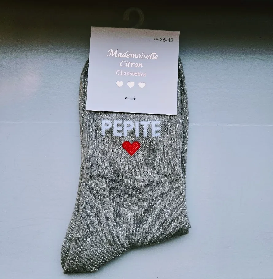 Chaussettes Pailletées - Pépite gris (écriture blanche)