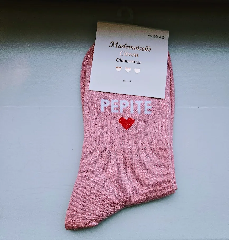 Chaussettes Pailletées - Pépite rose (écriture blanche)