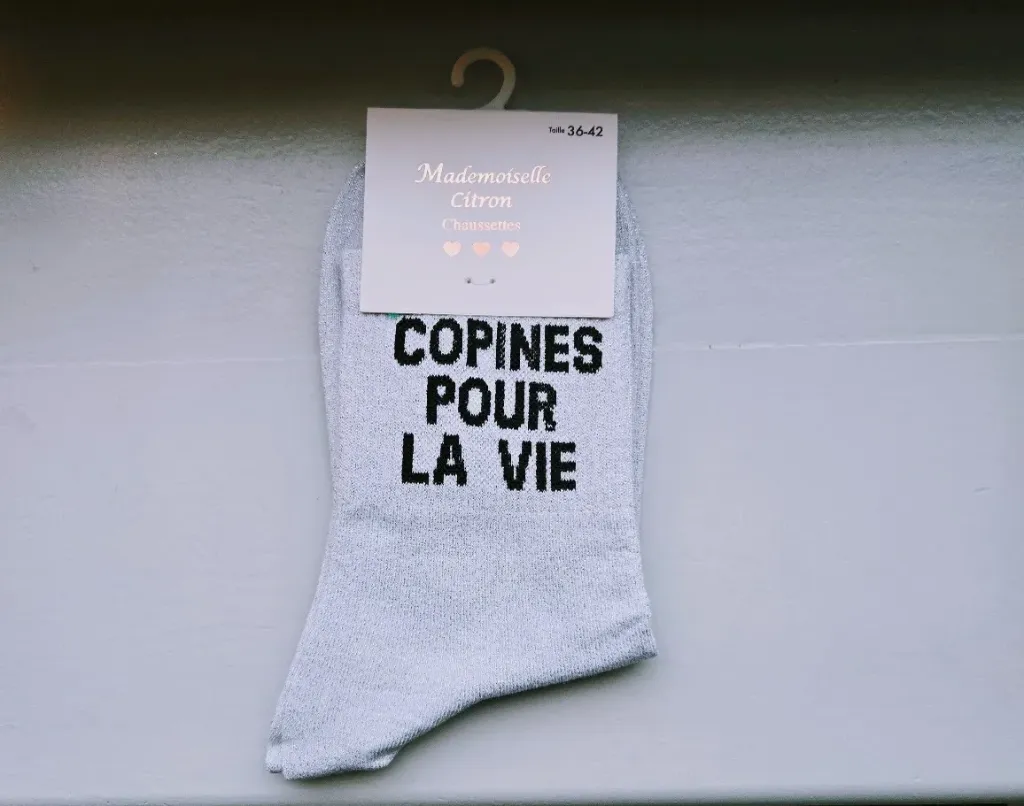 Chaussettes Pailletées - Copines pour la vie blanc (écriture noire)
