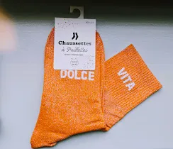 Chaussettes Pailletées - Dolce Vita orange (écriture blanche)