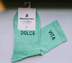 Chaussettes Pailletées - Dolce Vita vert menthe (écriture vert foncé)