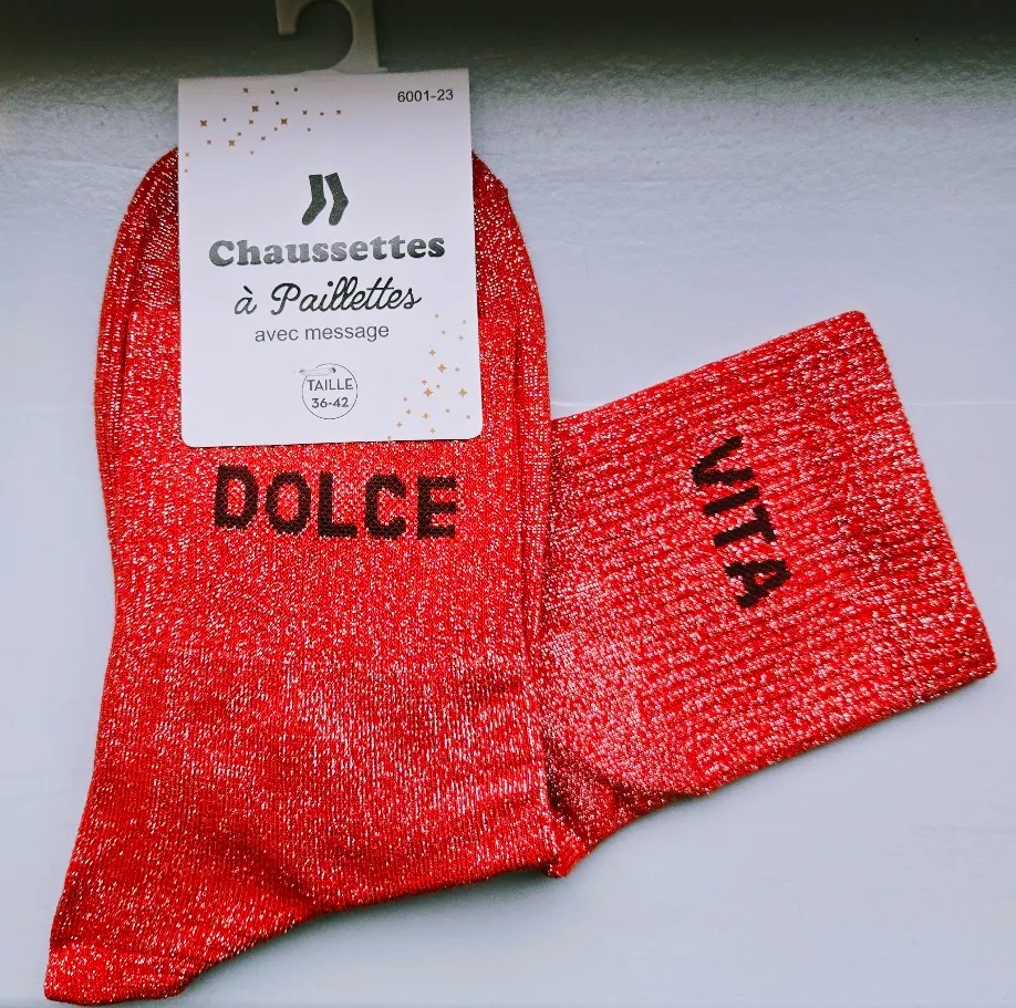 Chaussettes Pailletées - Dolce Vita rouge (écriture maron)