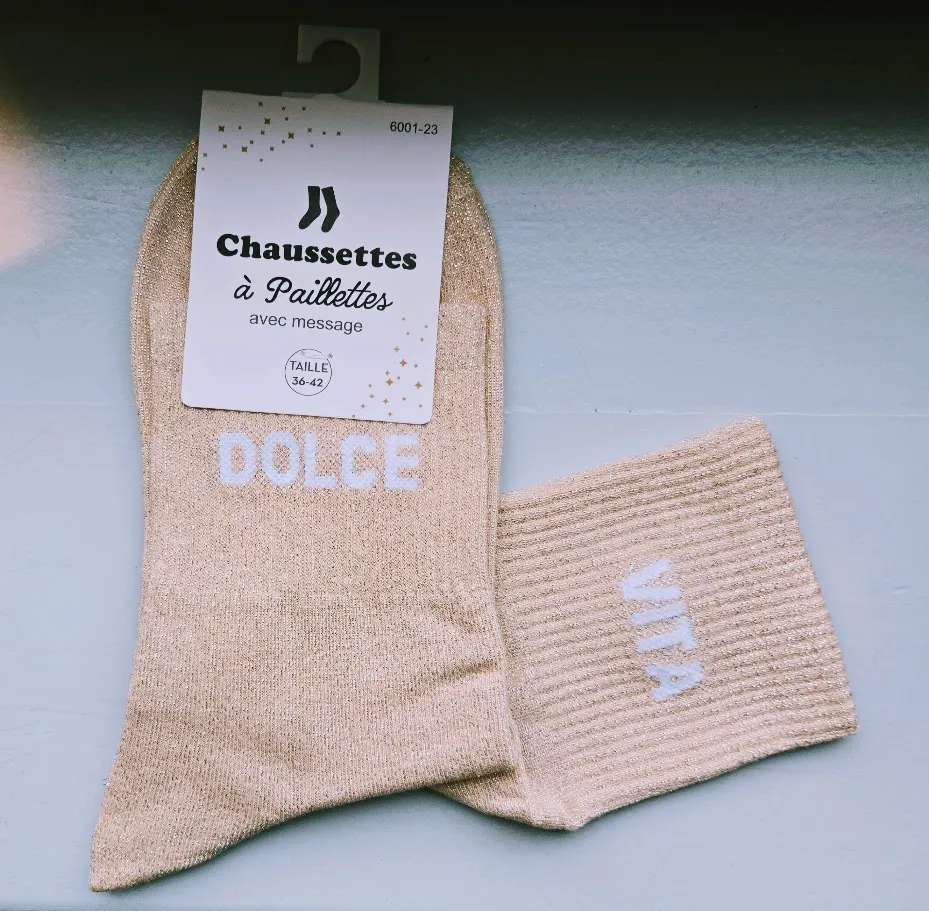 Chaussettes Pailletées - Dolce Vita blanc crème (écriture blanche)