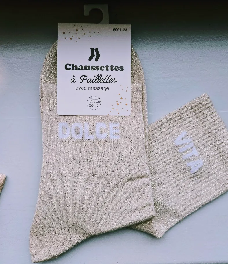Chaussettes Pailletées - Dolce Vita beige clair (écriture blanche)