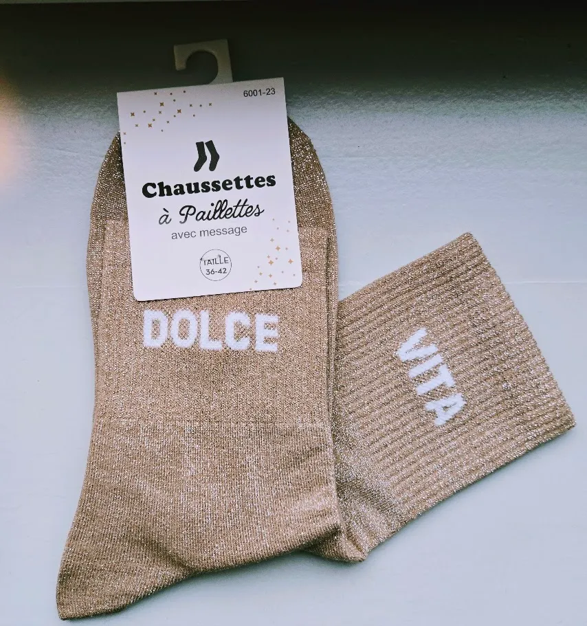 Chaussettes Pailletées - Dolce Vita beige foncé (écriture blanche)